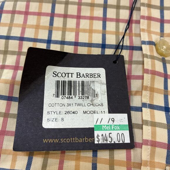 Scott Barber Plaid Check Button Down Long Sleeve Shirt Men's Size Small - Picture 6 of 9